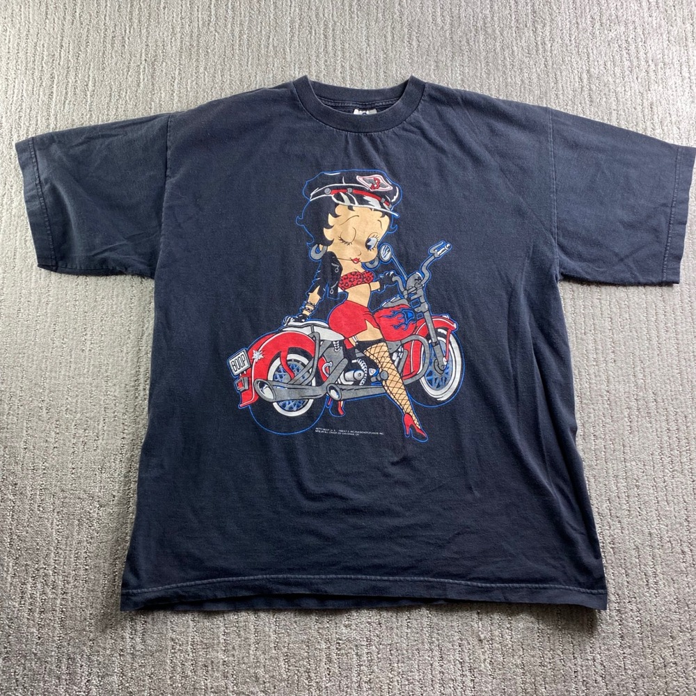 Vintage 1992 Betty Boop Motorcycle Biker T-Shirt Mens XL Black Alstyle AAA 90s
